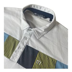 Travis Matthew Polo Shirt Mens Large White Golf Striped Casual Pullover Top
